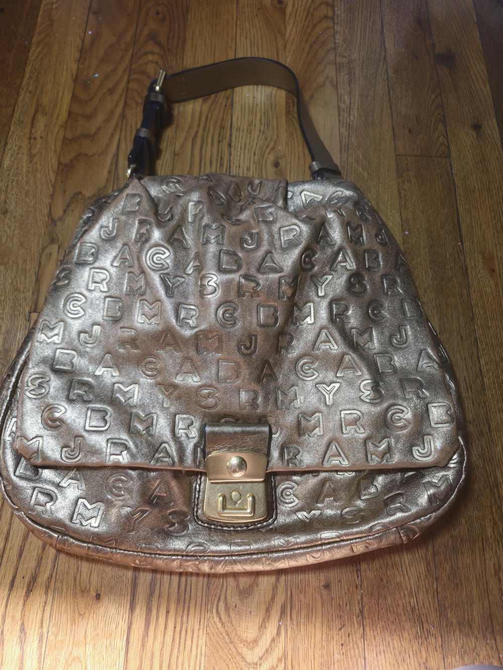 Metallic Bronze Embossed Leather Shoulder Bag